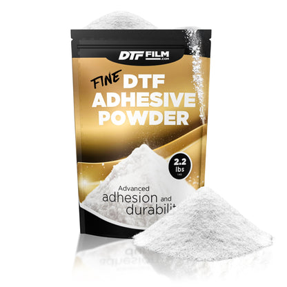 Package of DTF Adhesive Powder with white powder on a white background